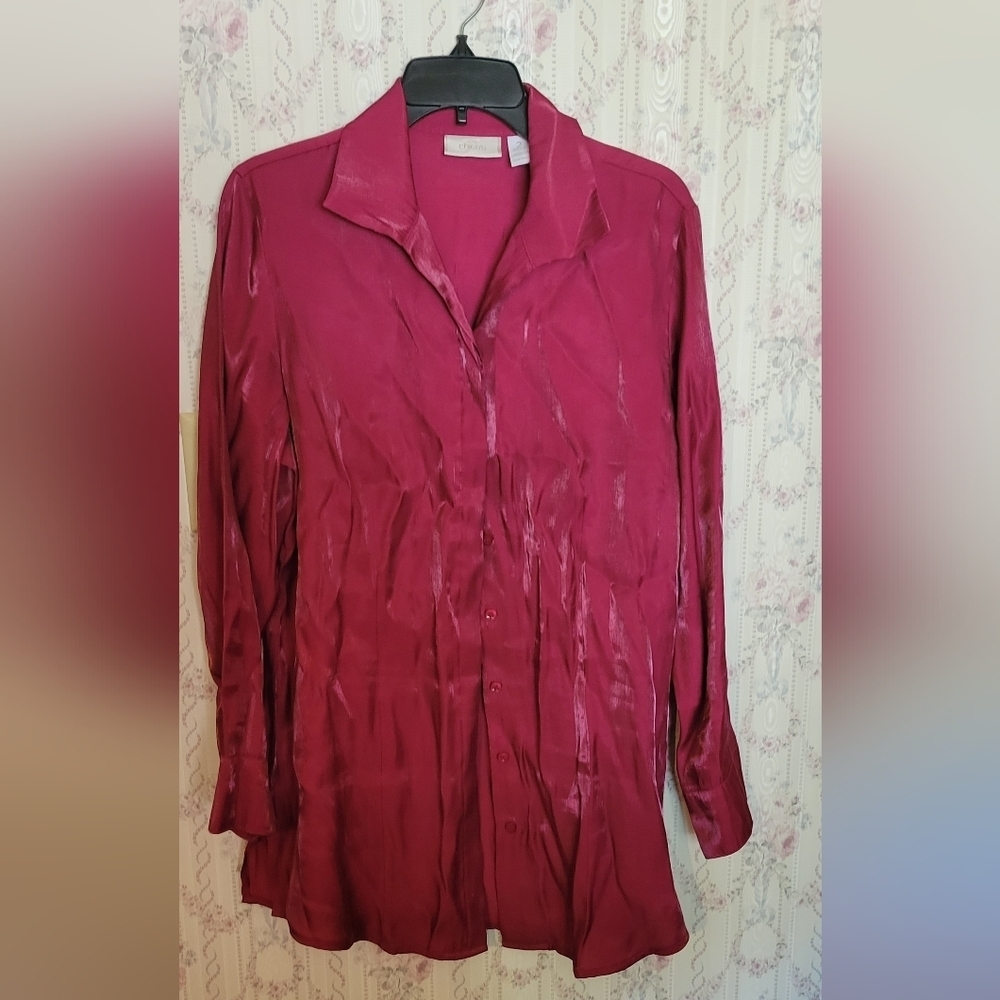 Chico Sz 2 (L 12) Metallic Pink Button Down Top